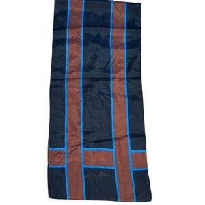 Anne Klein Vintage Black and Brown Silk Scarf with Blue Accents